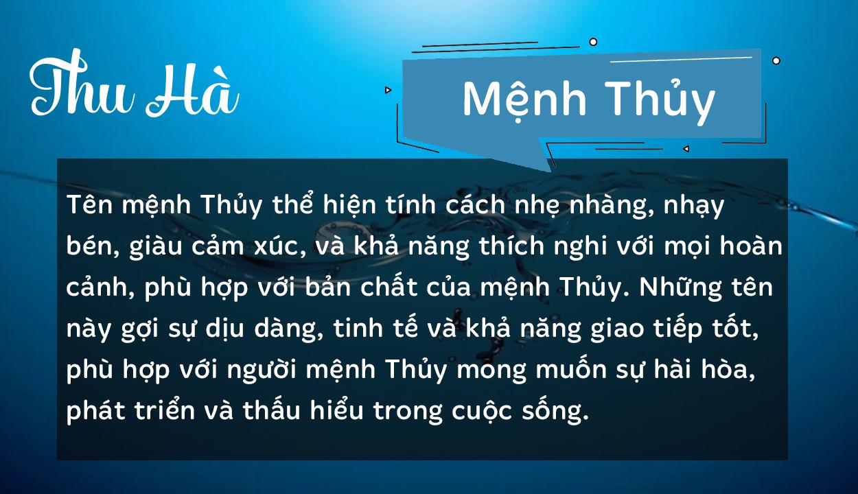 Tên Thu Hà thuộc hành Thủy