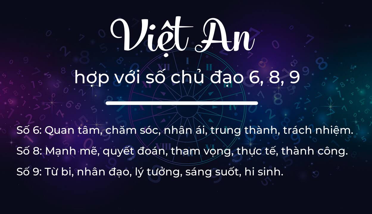 Tên Việt An hợp với người có số chủ đạo 6, 8, 9