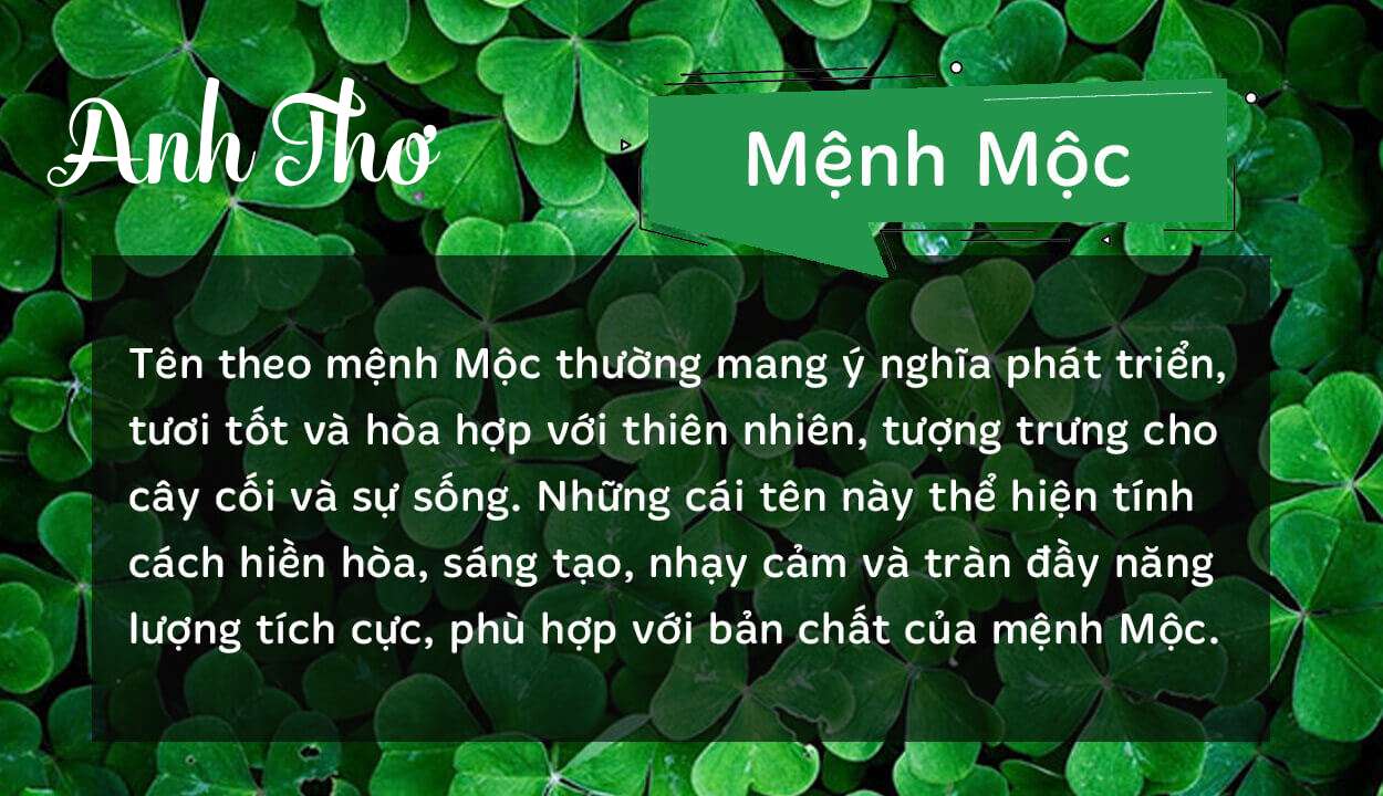 Tên Anh Thơ thuộc hành Mộc