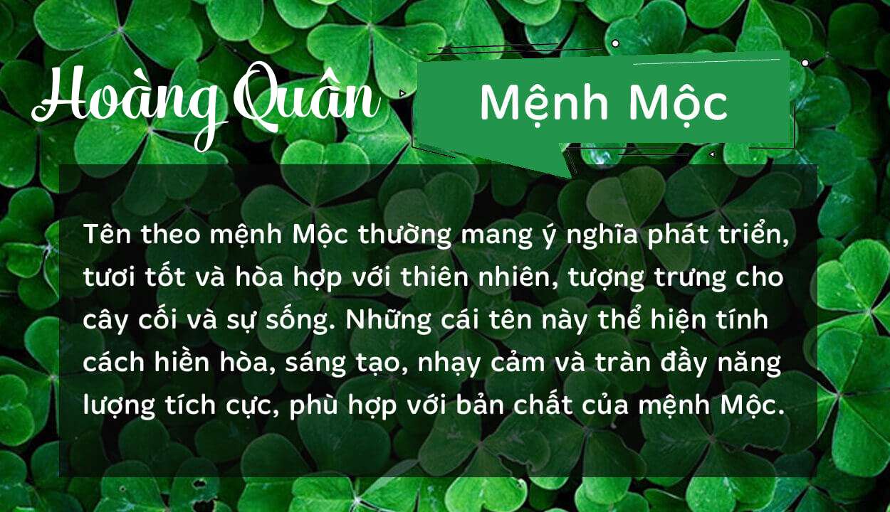 Tên Hoàng Quân thuộc hành Mộc
