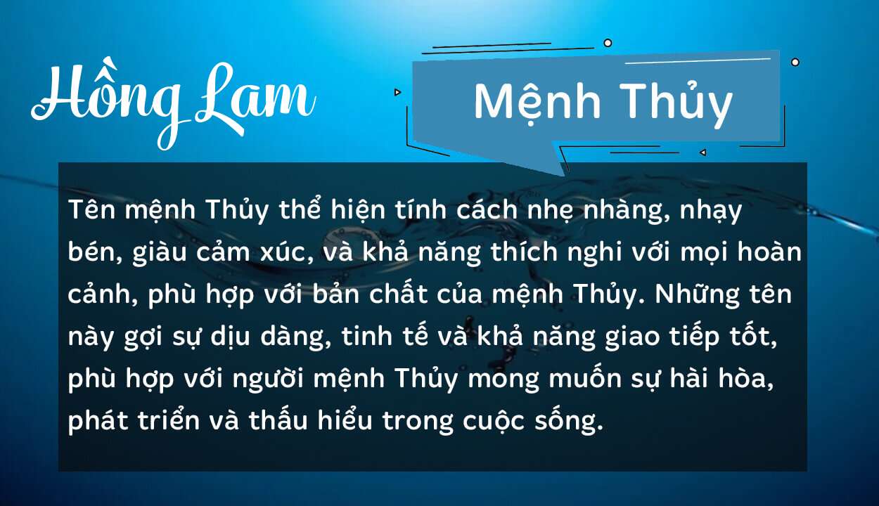 Tên Hồng Lam thuộc hành Thủy