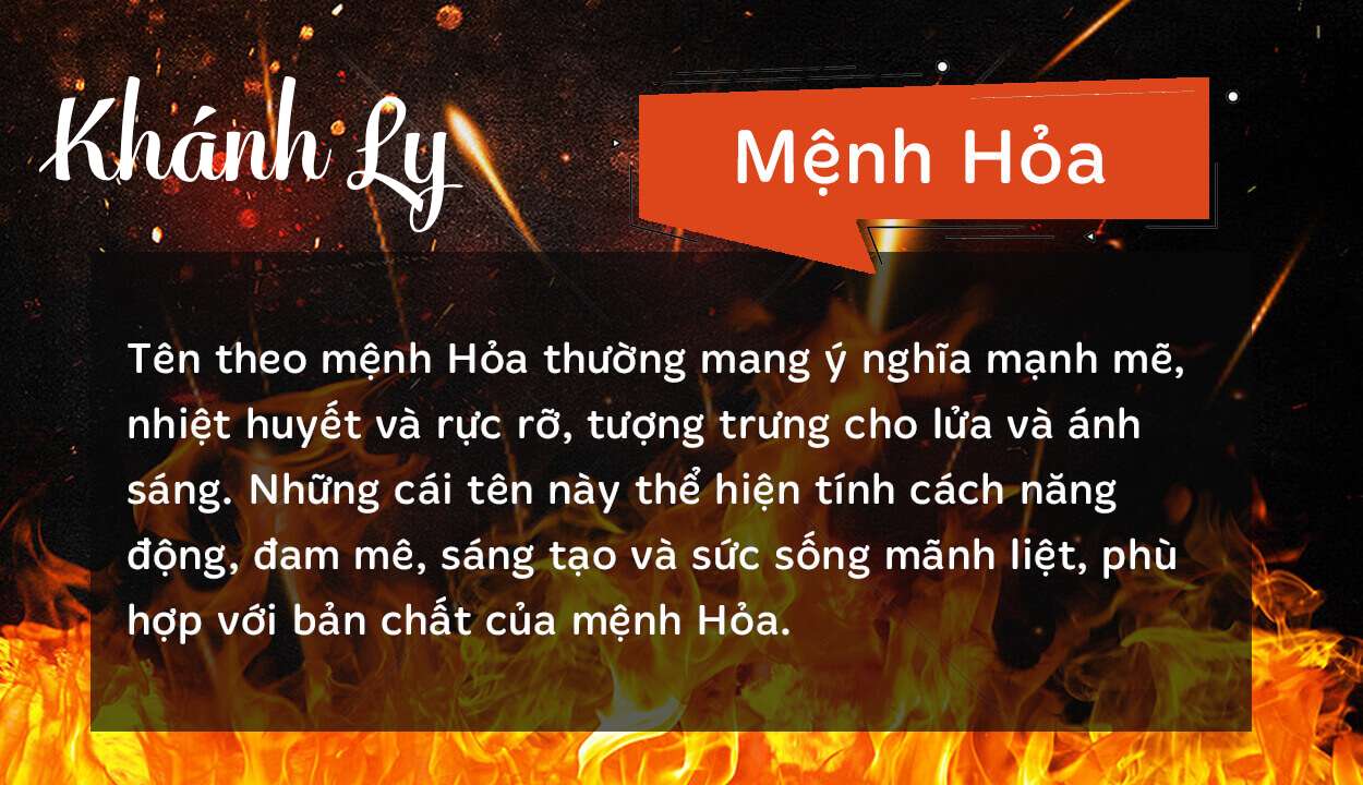 Tên Khánh Ly thuộc hành Hỏa