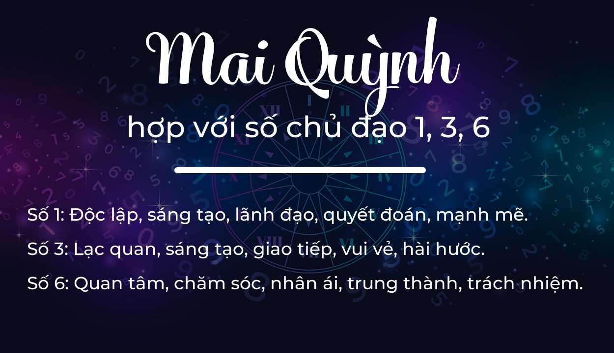 Tên Mai Quỳnh hợp với người có số chủ đạo 1, 3, 6