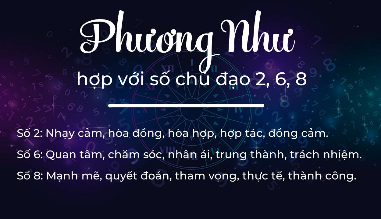Tên Phương Như hợp với người có số chủ đạo 2, 6, 8